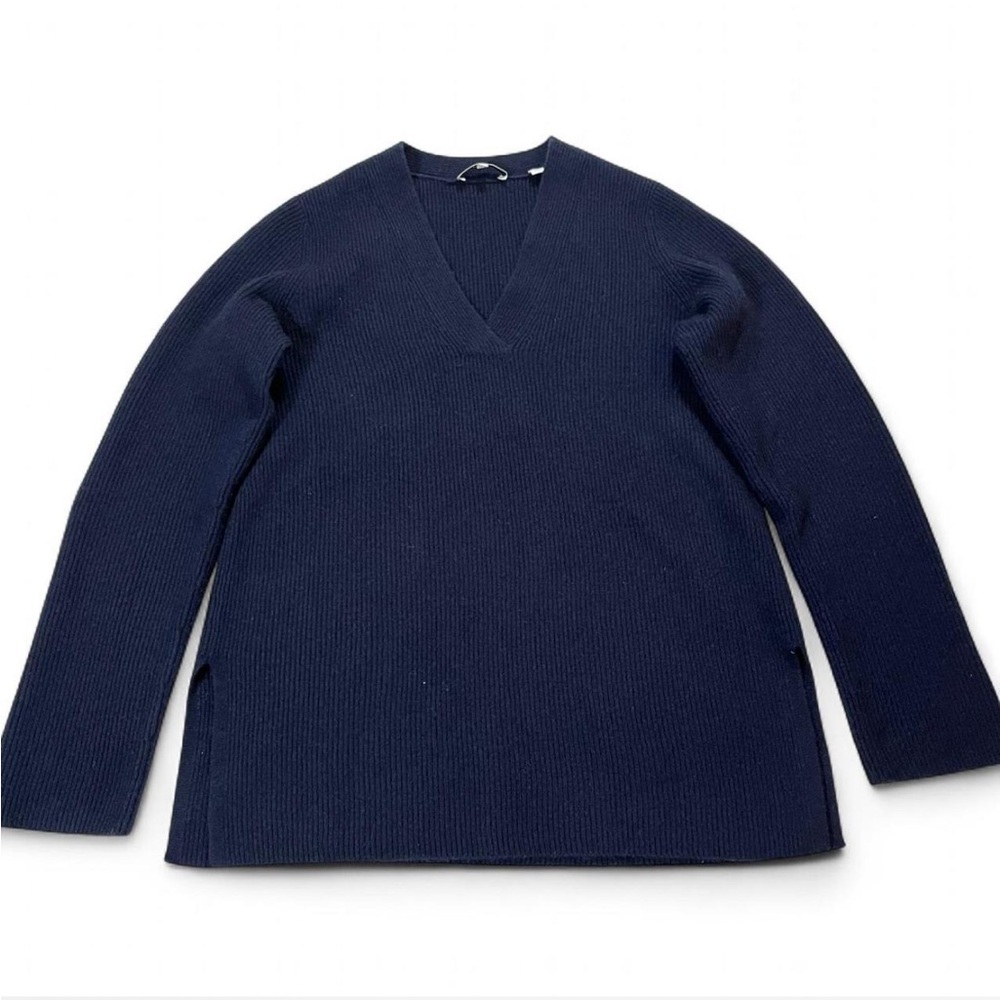 Vince Cashmere Rib V-Neck Tunic Sweater Navy Size S